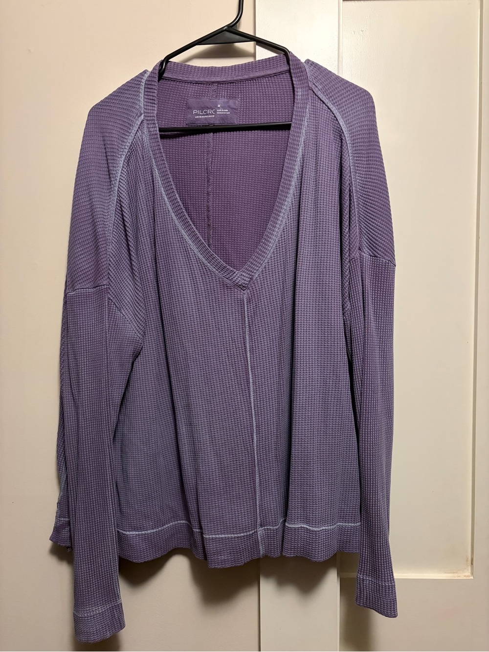Pilcro Lavender Waffle-Knit V-Neck Long Sleeve Tee